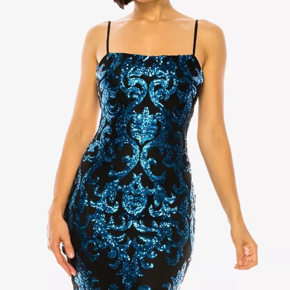 Blue and black sequin dress